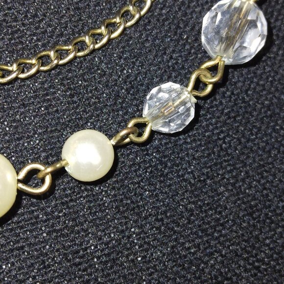 WOMEN'S 4 STRAND PEARL & BEAD NECKLACE W/ PEARL & CRYSTAL PEACH FLOWER - Picture 3 of 4